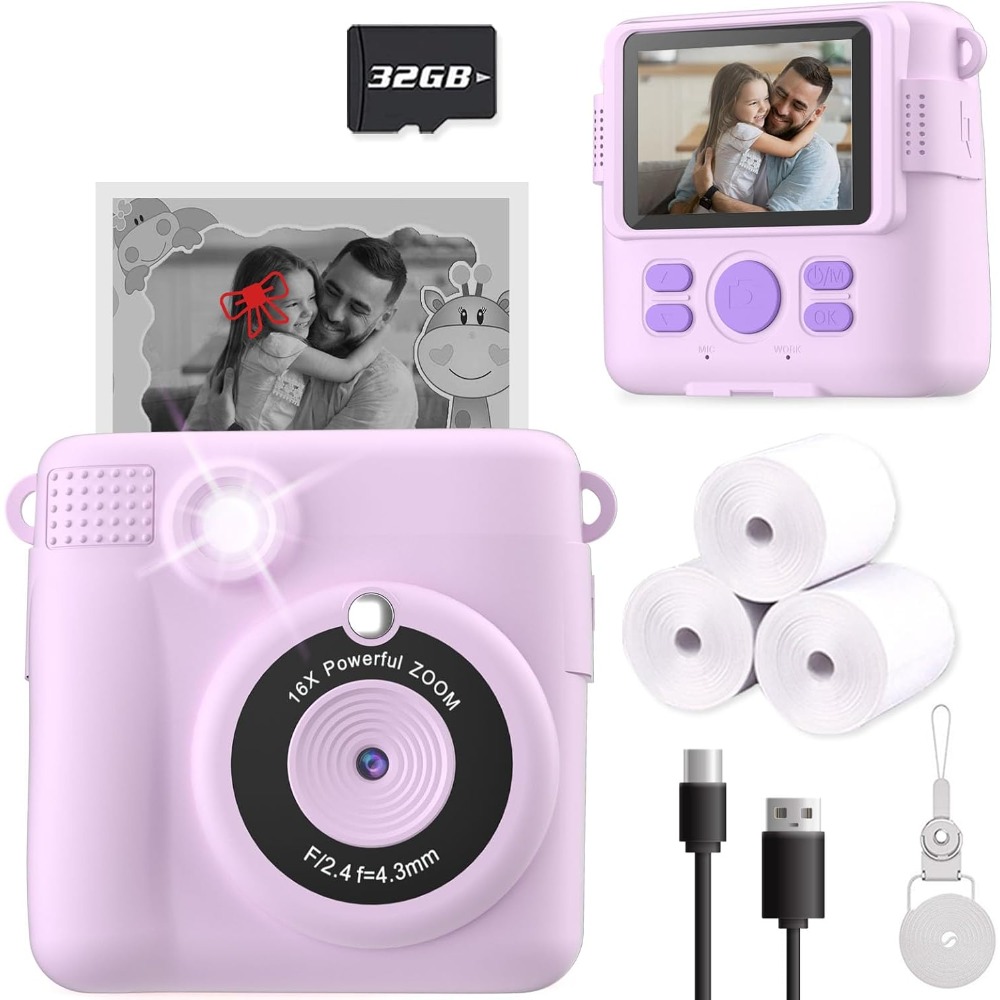 Toys For Kids Video - Fotocamera con stampa istantanea per bambini,